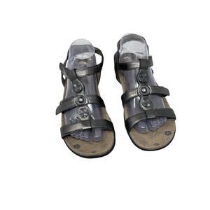 Taos Natural Pewter Leather Sandals Embellished Strappy Comfort Womens EUR 40 9